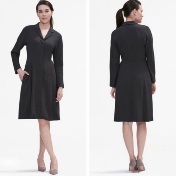 MM Lafleur Grey Liz Coat Dress Viscose Button Up Long Sleeve Collar A-Line Sz 8 - Picture 1 of 16